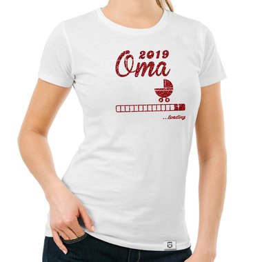 Damen Glitzer T-Shirt - Oma loading 2019 dunkelblau-silberglitzer S