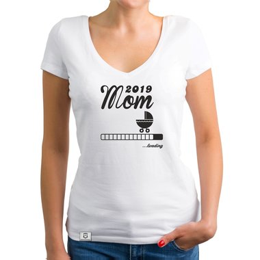 Damen T-Shirt V-Ausschnitt - Mom 2019 loading weiss-schwarz XXL