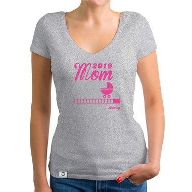 Damen T-Shirt V-Ausschnitt - Mom 2019 loading weiss-schwarz XXL