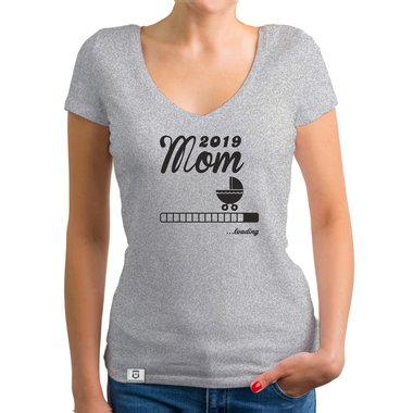 Damen T-Shirt V-Ausschnitt - Mom 2019 loading weiss-schwarz XXL