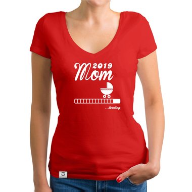 Damen T-Shirt V-Ausschnitt - Mom 2019 loading weiss-schwarz XXL