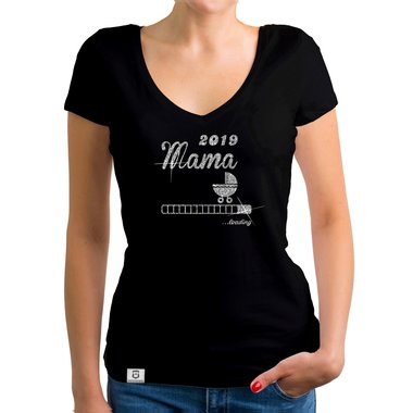 Damen T-Shirt V-Ausschnitt - Glitzer - Mama 2019 loading weiss-schwarzglitzer XXL