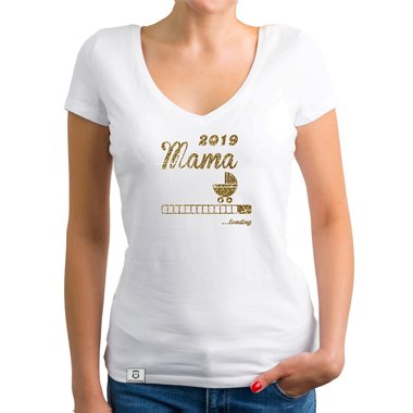 Damen T-Shirt V-Ausschnitt - Glitzer - Mama 2019 loading weiss-schwarzglitzer XXL