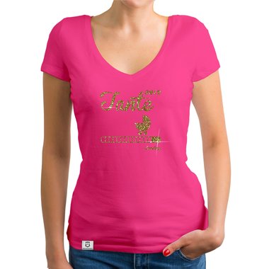 Damen T-Shirt V-Ausschnitt - Glitzer - Tante 2019 loading fuchsia-goldglitzer XS