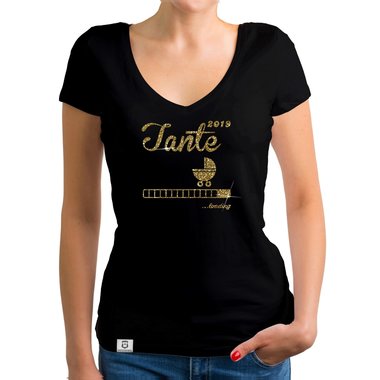 Damen T-Shirt V-Ausschnitt - Glitzer - Tante 2019 loading weiss-schwarzglitzer XXL