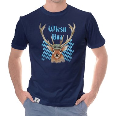 Herren Oktoberfest T-Shirt - Wiesn Bua dunkelblau-himmelblau S