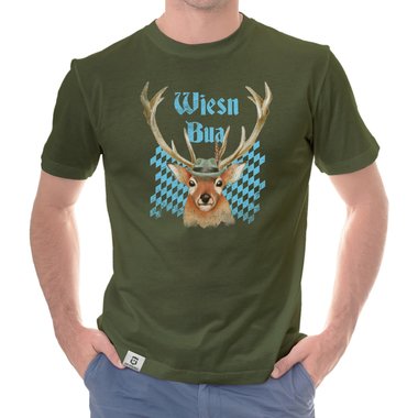 Herren Oktoberfest T-Shirt - Wiesn Bua dunkelblau-himmelblau S