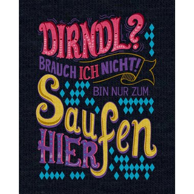 Damen T-Shirt V-Ausschnitt - Dirndl - Ich bin nur zum Saufen hier gelb-rosa XS