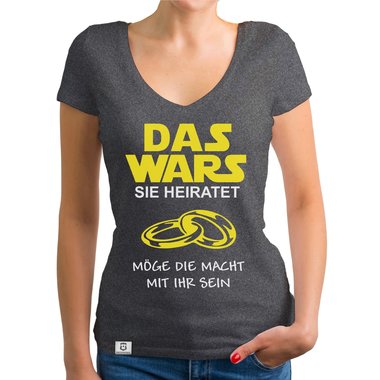 Damen T-Shirt V-Ausschnitt - Das Wars - Sie heiratet dunkelgrau-weiss XS