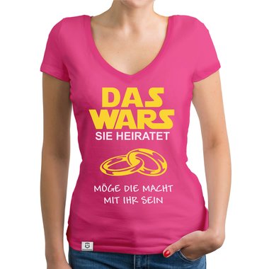 Damen T-Shirt V-Ausschnitt - Das Wars - Sie heiratet dunkelgrau-weiss XS