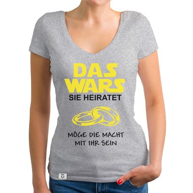 Damen T-Shirt V-Ausschnitt - Das Wars - Sie heiratet dunkelgrau-weiss XS