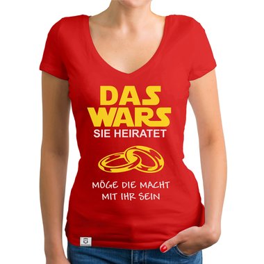 Damen T-Shirt V-Ausschnitt - Das Wars - Sie heiratet dunkelgrau-weiss XS