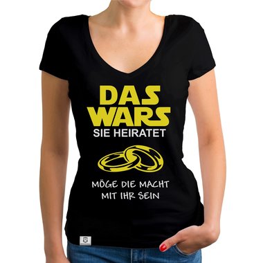 Damen T-Shirt V-Ausschnitt - Das Wars - Sie heiratet dunkelgrau-weiss XS