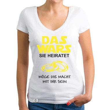 Damen T-Shirt V-Ausschnitt - Das Wars - Sie heiratet dunkelgrau-weiss XS