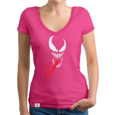 Damen T-Shirt V-Ausschnitt - Symbiont dunkelgrau-weiss XS