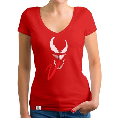 Damen T-Shirt V-Ausschnitt - Symbiont dunkelgrau-weiss XS