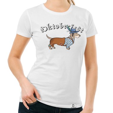 Damen T-Shirt - Oktoberfest Dackel weiss-schwarz XXL