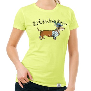 Damen T-Shirt - Oktoberfest Dackel weiss-schwarz XXL