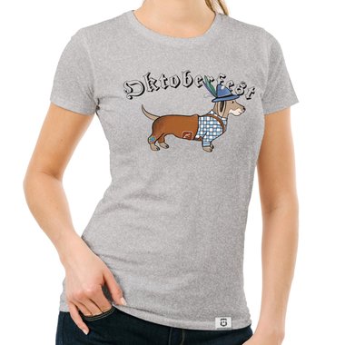 Damen T-Shirt - Oktoberfest Dackel weiss-schwarz XXL