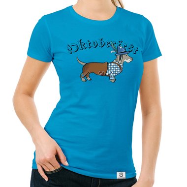 Damen T-Shirt - Oktoberfest Dackel weiss-schwarz XXL