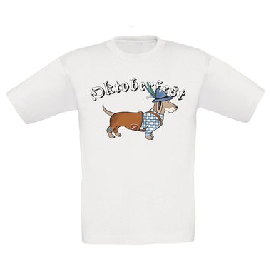 Kinder T-Shirt - Oktoberfest Dackel weiss-schwarz 152-164