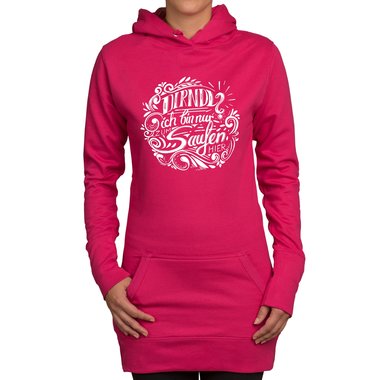 Damen Long Hoodie - Dirndl? Ich bin zum Saufen hier fuchsia-weiss XS