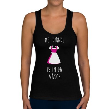 Damen Tank Top - Mei Dirndl is in da Wsch weiss-schwarz XXL