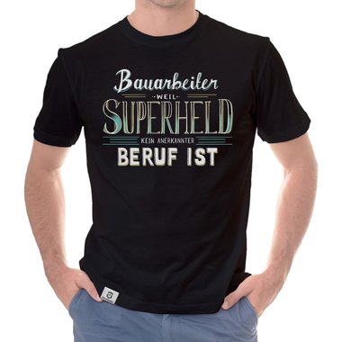 Herren T-Shirt - Bauarbeiter - Superheld schwarz-weiss 5XL