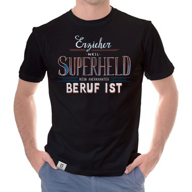 Herren T-Shirt - Erzieher - Superheld schwarz-weiss 5XL