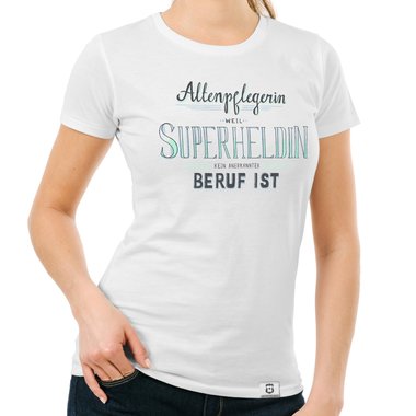 Damen T-Shirt - Altenpflegerin - Superheldin weiss-dunkelgrau XXL