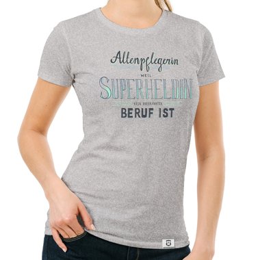 Damen T-Shirt - Altenpflegerin - Superheldin weiss-dunkelgrau XXL