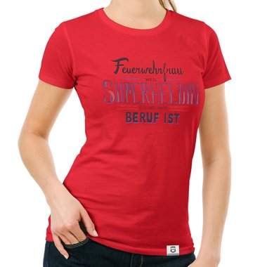 Damen T-Shirt - Feuerwehrfrau - Superheldin weiss-dunkelgrau XXL