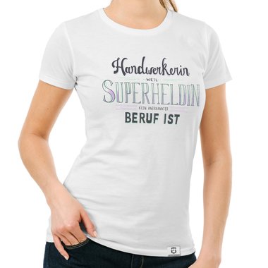 Damen T-Shirt - Handwerkerin - Superheldin weiss-dunkelgrau XXL