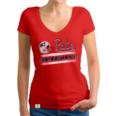 Damen T-Shirt V-Ausschnitt - Pats - New England hellgrau-grau XS