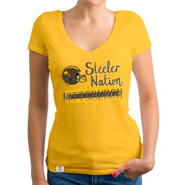 Damen T-Shirt V-Ausschnitt - Steeler Nation - Pittsburgh fuchsia-schwarz XXL