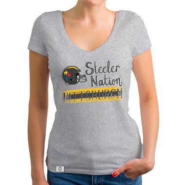 Damen T-Shirt V-Ausschnitt - Steeler Nation - Pittsburgh fuchsia-schwarz XXL