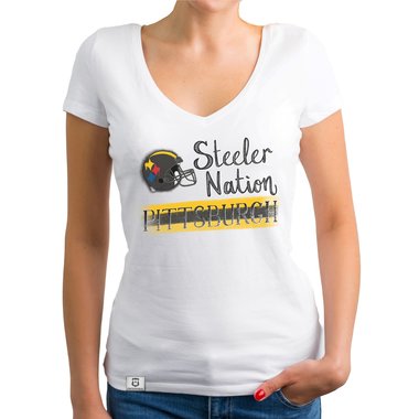 Damen T-Shirt V-Ausschnitt - Steeler Nation - Pittsburgh fuchsia-schwarz XXL