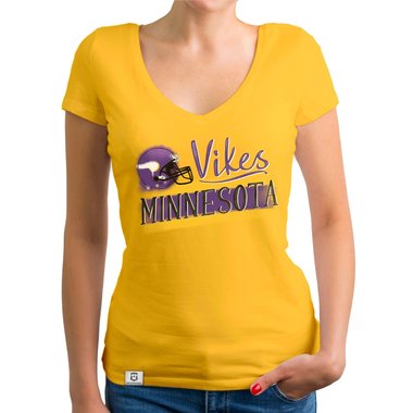 Damen T-Shirt V-Ausschnitt - Vikes - Minnesota gelb-lila XS