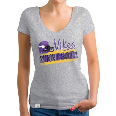 Damen T-Shirt V-Ausschnitt - Vikes - Minnesota gelb-lila XS