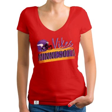 Damen T-Shirt V-Ausschnitt - Vikes - Minnesota gelb-lila XS