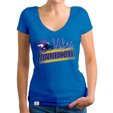 Damen T-Shirt V-Ausschnitt - Vikes - Minnesota gelb-lila XS