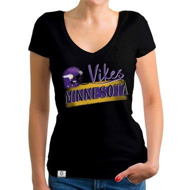 Damen T-Shirt V-Ausschnitt - Vikes - Minnesota gelb-lila XS