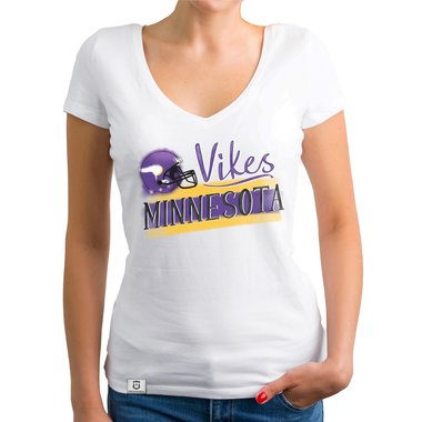 Damen T-Shirt V-Ausschnitt - Vikes - Minnesota gelb-lila XS