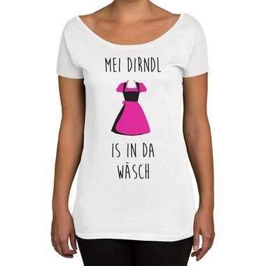 Damen T-Shirt U-Boot-Ausschnitt - Mei Dirndl is in da Wsch weiss-fuchsia XL