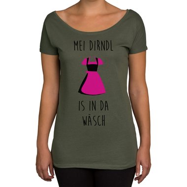 Damen T-Shirt U-Boot-Ausschnitt - Mei Dirndl is in da Wsch weiss-fuchsia XL