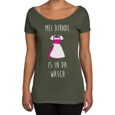 Damen T-Shirt U-Boot-Ausschnitt - Mei Dirndl is in da Wsch weiss-fuchsia XL