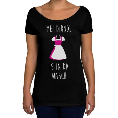 Damen T-Shirt U-Boot-Ausschnitt - Mei Dirndl is in da Wsch weiss-fuchsia XL