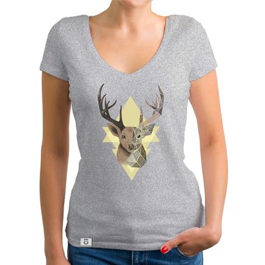 Damen T-Shirt V-Ausschnitt - Hirsch Grafikstyle