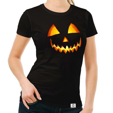 Damen T-Shirt - Halloween Krbisgesicht schwarz-orange XS