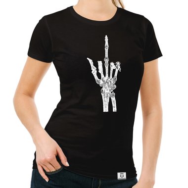 Damen T-Shirt - Skelett Mittelfinger schwarz-weiss XS